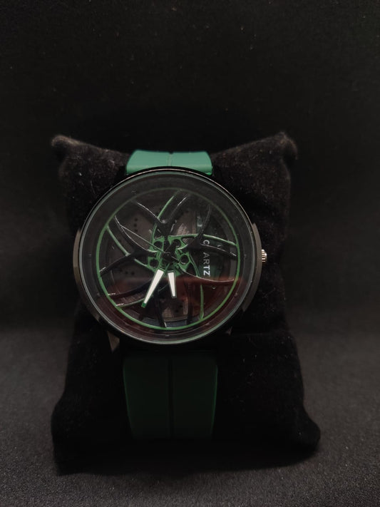 Green alloy-wheel inspired gyro spinning