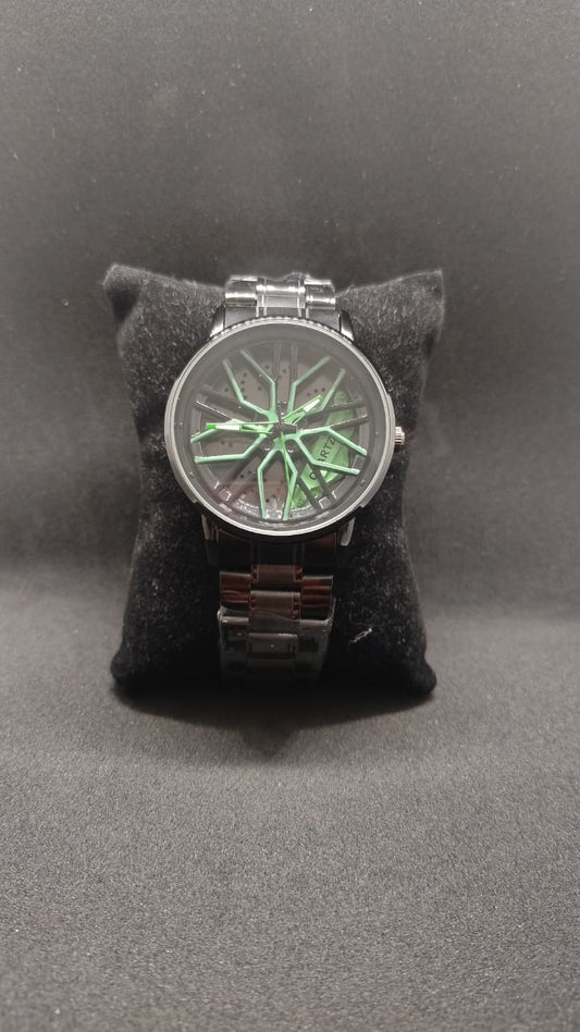 Green gyro spinning Alloy wheel watch